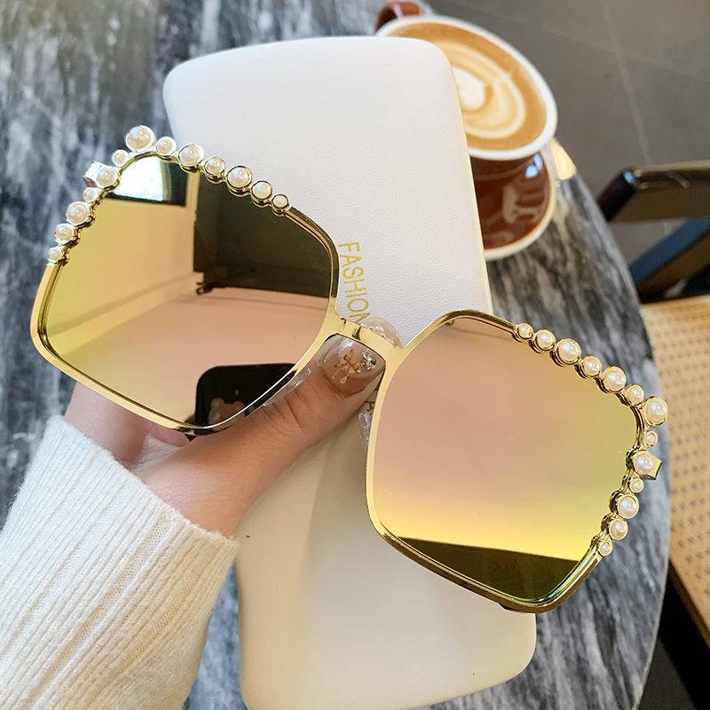 Oversized Square Glasses Ladies Pearl Sunglasses