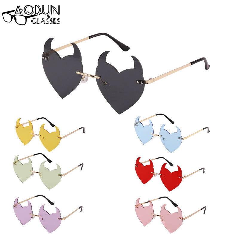 Novelty Rimless Devil Heart Shaped Sunglasses For Women