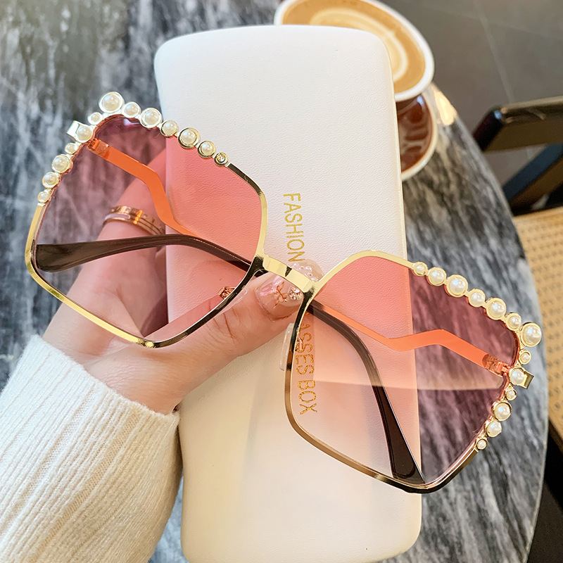 Oversized Square Glasses Ladies Pearl Sunglasses