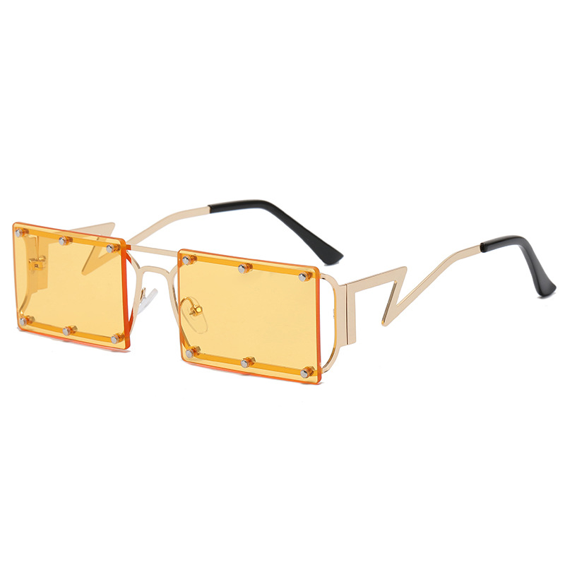 Outdoor Studded Rimless Metal Frame Square Sunglasses