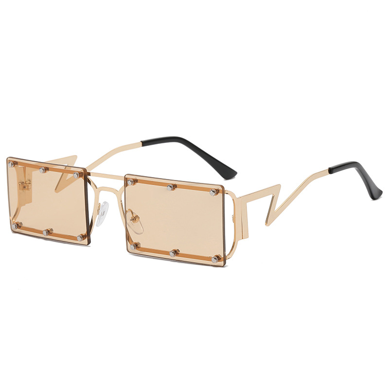 Outdoor Studded Rimless Metal Frame Square Sunglasses