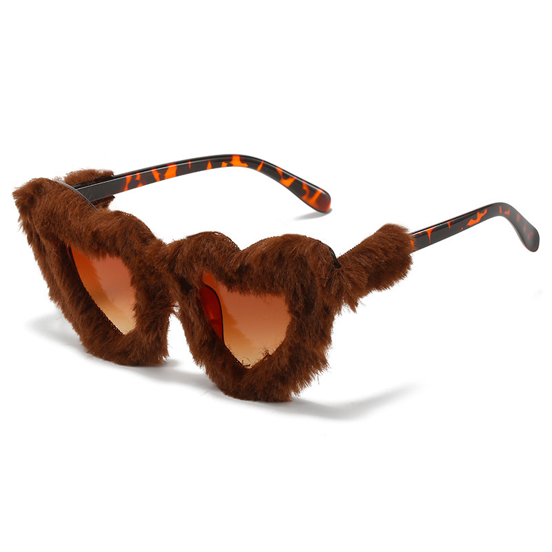 Trendy Funny Party Furry Heart Shaped Sunglasses