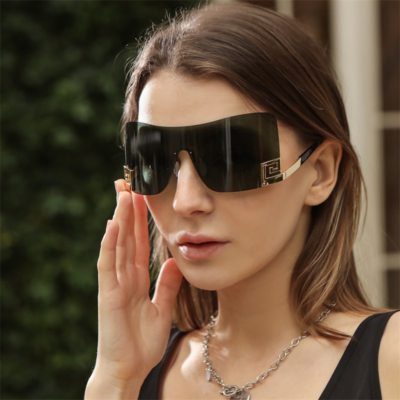 Fashion Large Frame One Piece Rimless Sunglasses