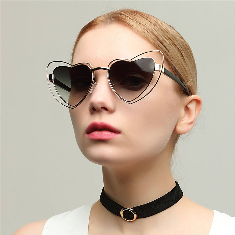 Gradient Heart Shape Hollowed Metal Frame Sunglasses