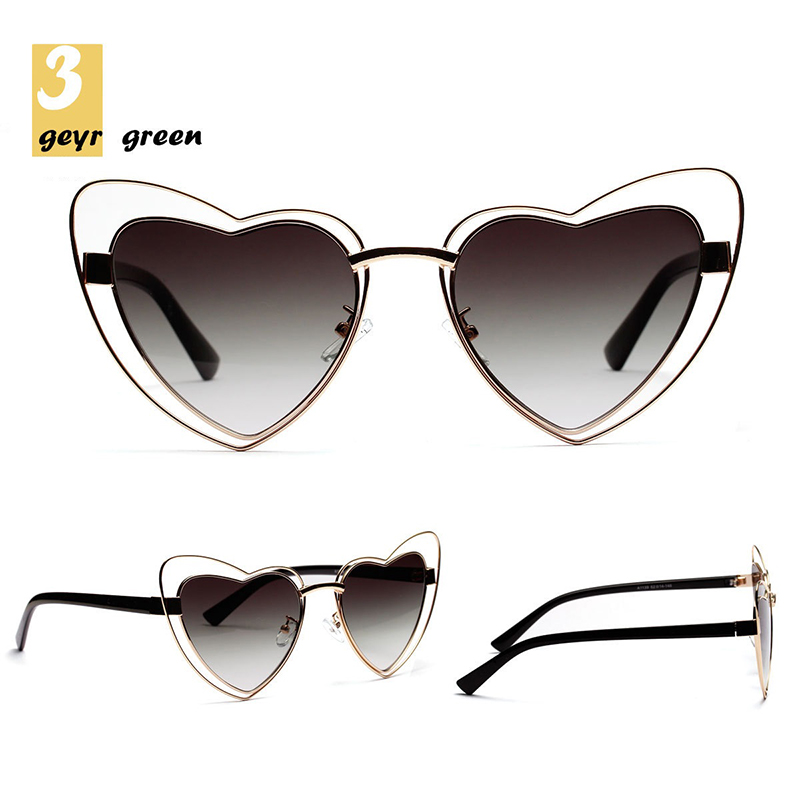 Gradient Heart Shape Hollowed Metal Frame Sunglasses