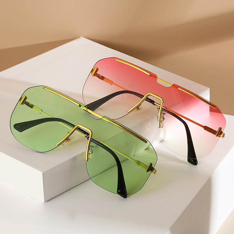 Fresh And Sweet Oversized Rimless Metal Sunglasses