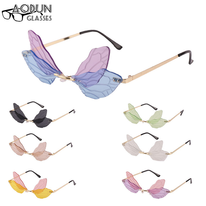 Personality Gradient Butterfly Shape Rimless Sunglasses