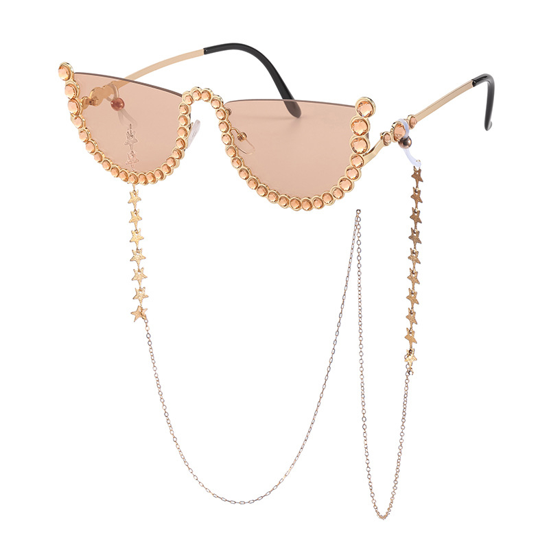 Woman Frameless Diamond Belt Chain Sunglasses