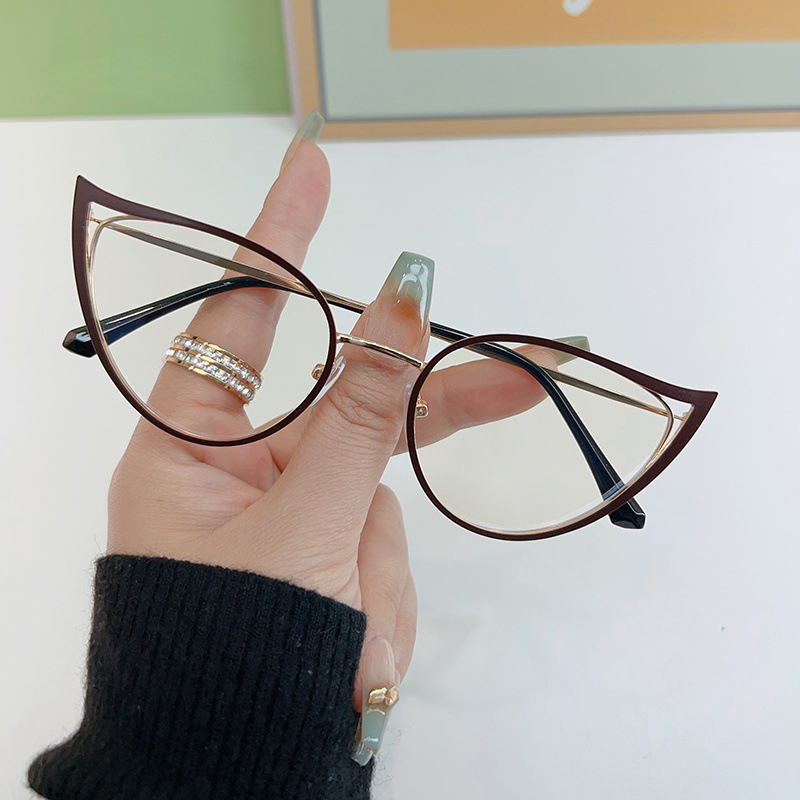 Cute Women Metal Cat Eye Anti-Blue Light Glasses Frames