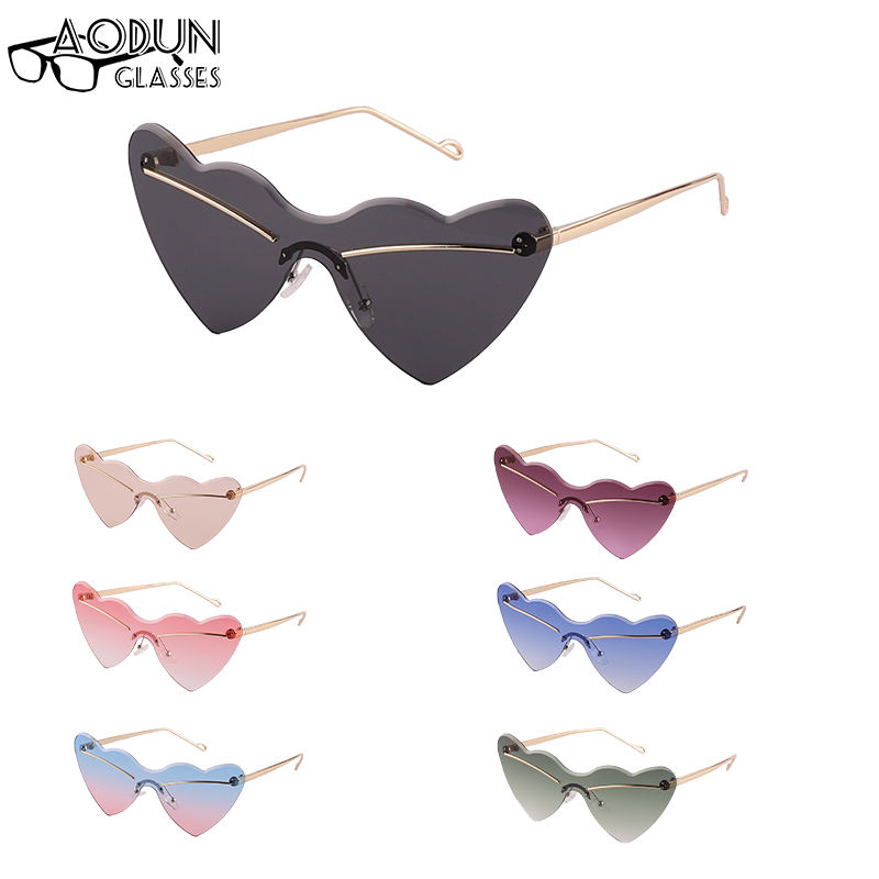 Metal Gradient Rimless Heart-shaped Sunglasses