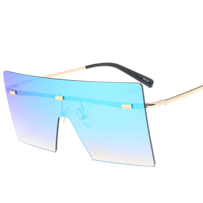 Multicolor Big Square Frame Rimless Sunglasses