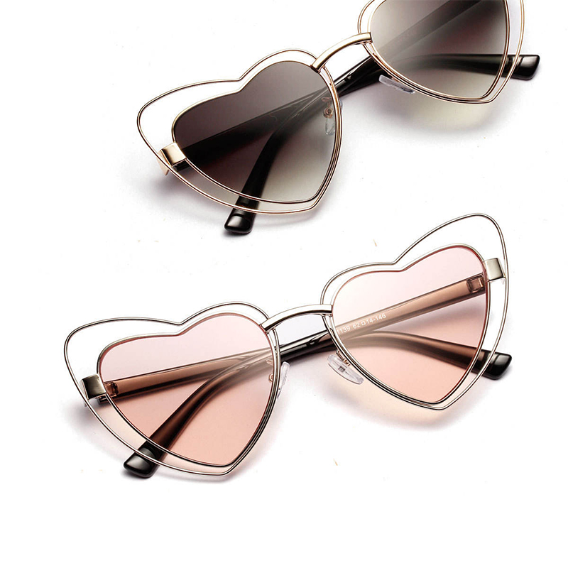 Gradient Heart Shape Hollowed Metal Frame Sunglasses