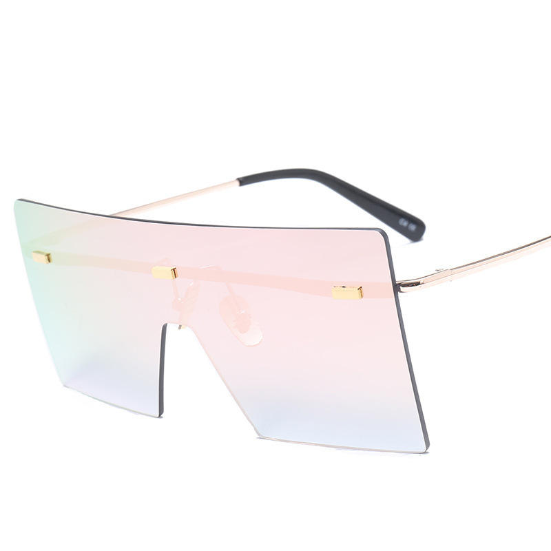 Multicolor Big Square Frame Rimless Sunglasses