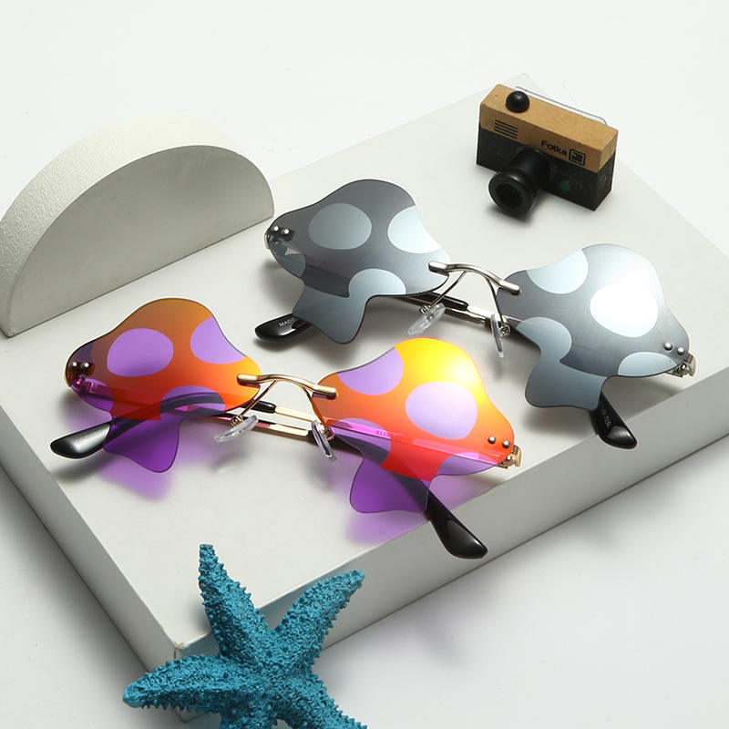 Color Film Mushroom Shaped Rimless Sunglasses