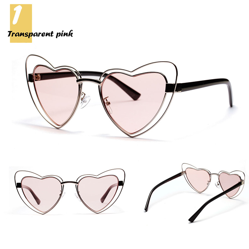 Gradient Heart Shape Hollowed Metal Frame Sunglasses