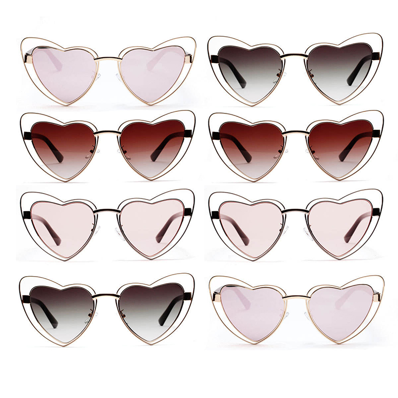 Gradient Heart Shape Hollowed Metal Frame Sunglasses