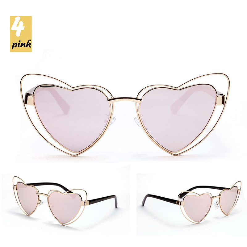 Gradient Heart Shape Hollowed Metal Frame Sunglasses