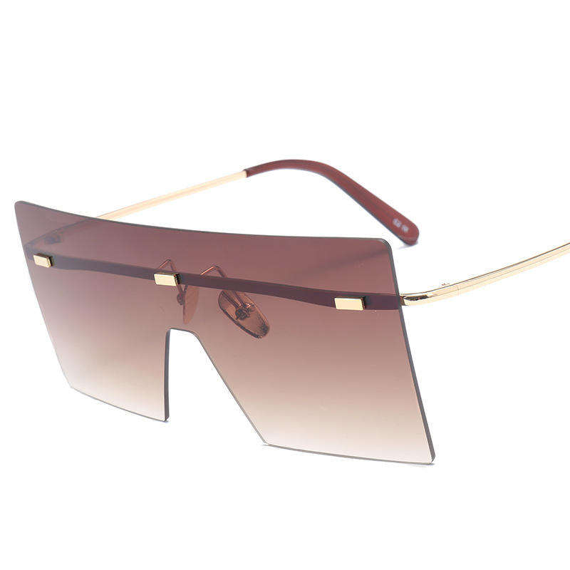 Multicolor Big Square Frame Rimless Sunglasses