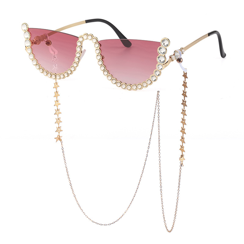 Woman Frameless Diamond Belt Chain Sunglasses