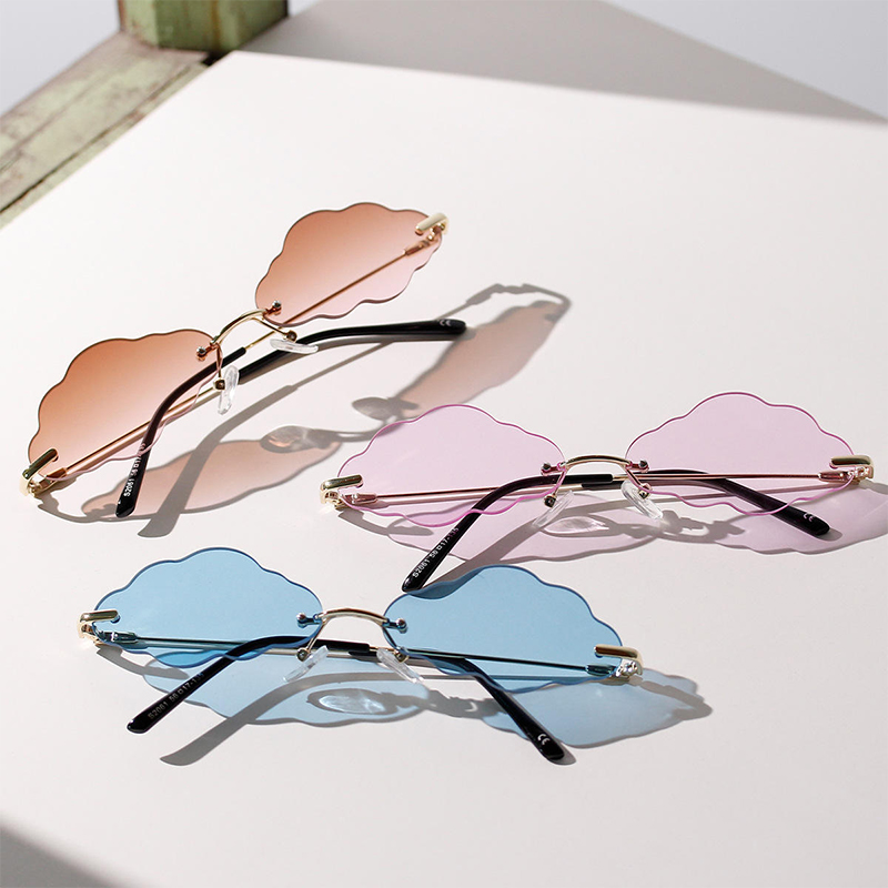 Luxury Women Punk Cloud Shaped Lens Rimless Sunglasses