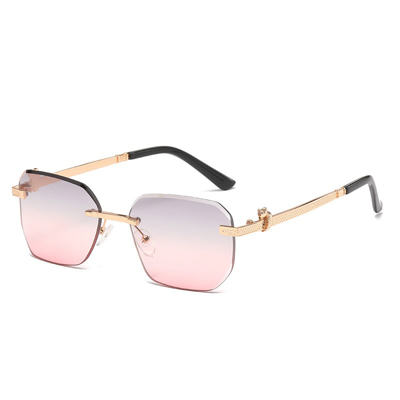 Gradient Travel Driving Metal Rectangle Rimless Sunglasses