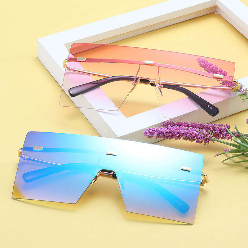 Multicolor Big Square Frame Rimless Sunglasses