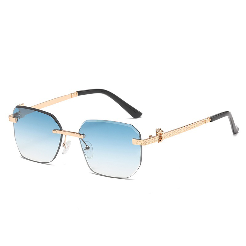 Gradient Travel Driving Metal Rectangle Rimless Sunglasses