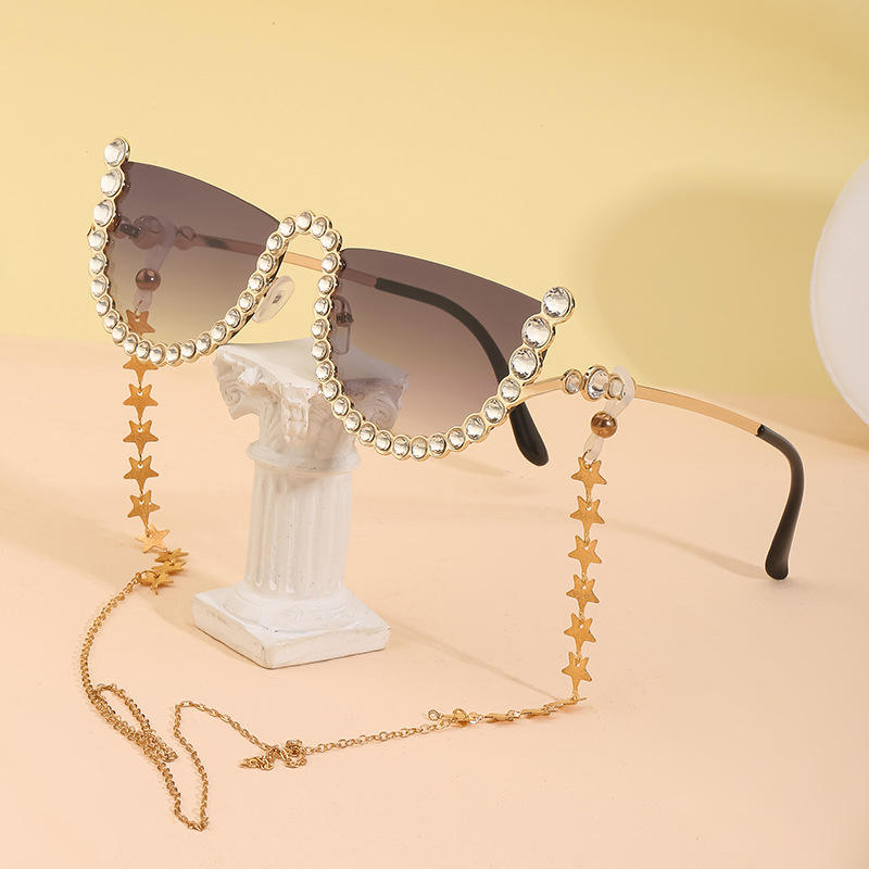 Woman Frameless Diamond Belt Chain Sunglasses