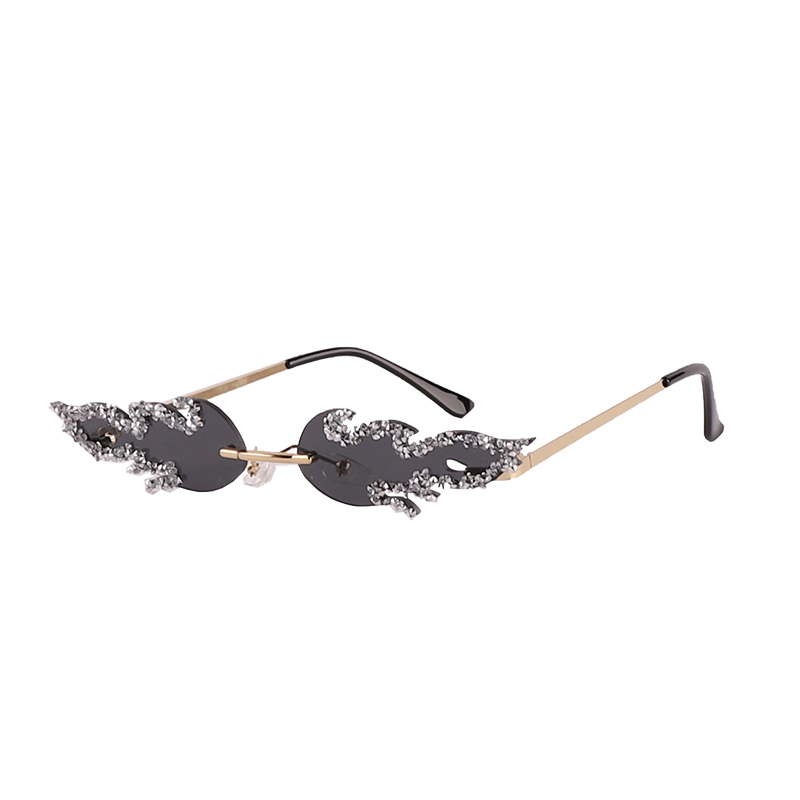 Y2k Flame Frame Rimless Bling Rhinestone Sunglasses