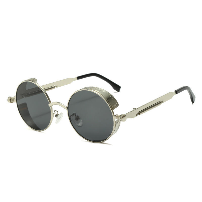 Men Women Round Metal Gothic Steampunk Sunglasses