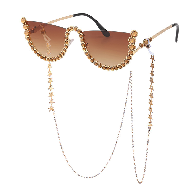 Woman Frameless Diamond Belt Chain Sunglasses