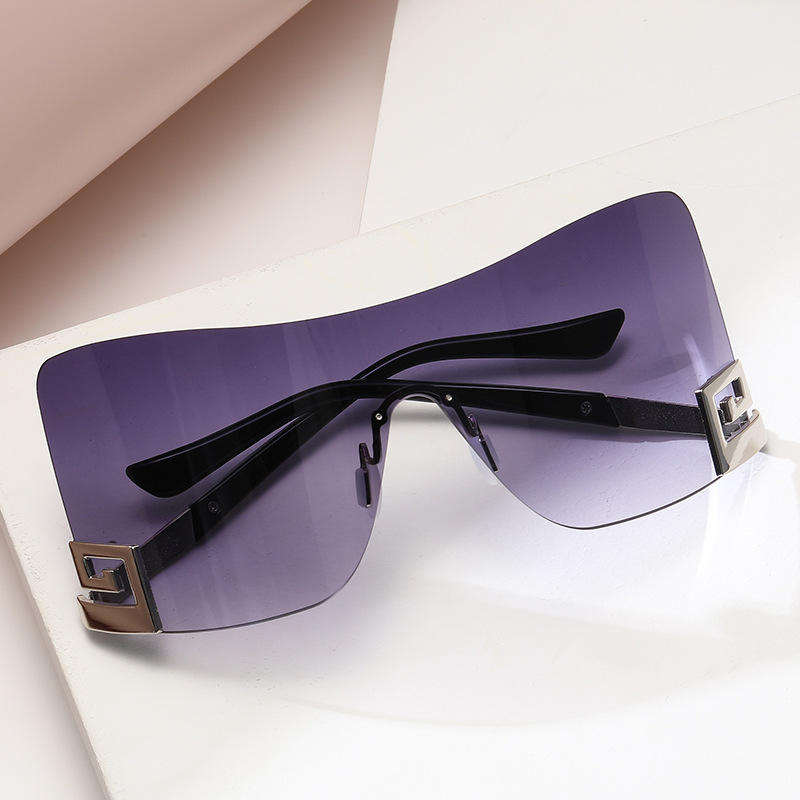 Fashion Large Frame One Piece Rimless Sunglasses