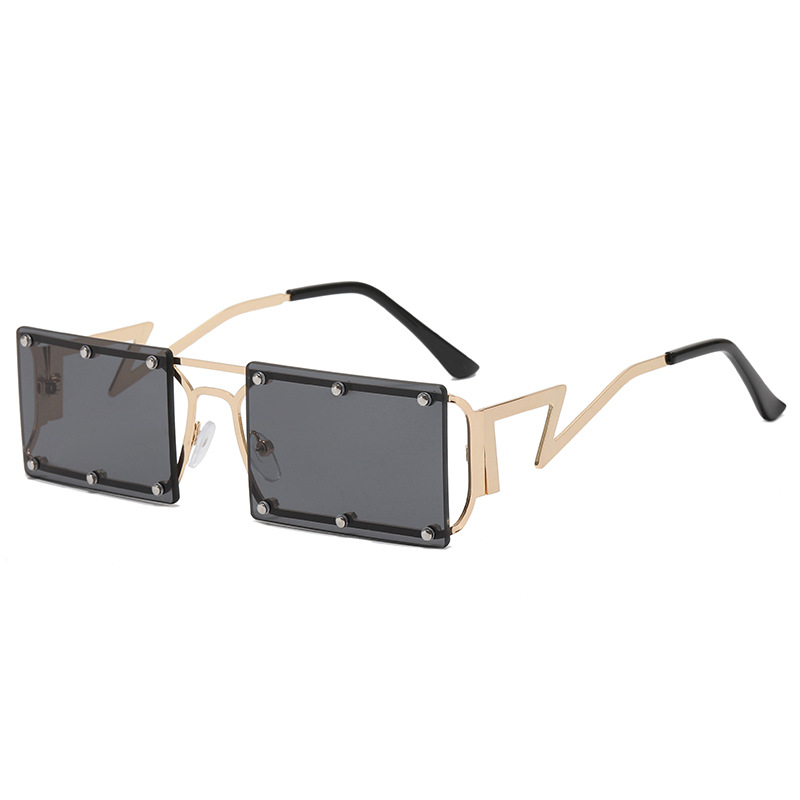 Outdoor Studded Rimless Metal Frame Square Sunglasses