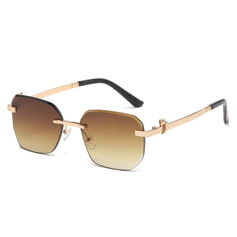 Gradient Travel Driving Metal Rectangle Rimless Sunglasses