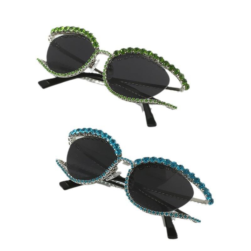 Luxury Small Oval Crystal Cat Eye Shades Sunglasses