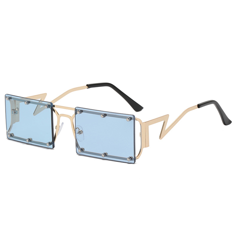 Outdoor Studded Rimless Metal Frame Square Sunglasses