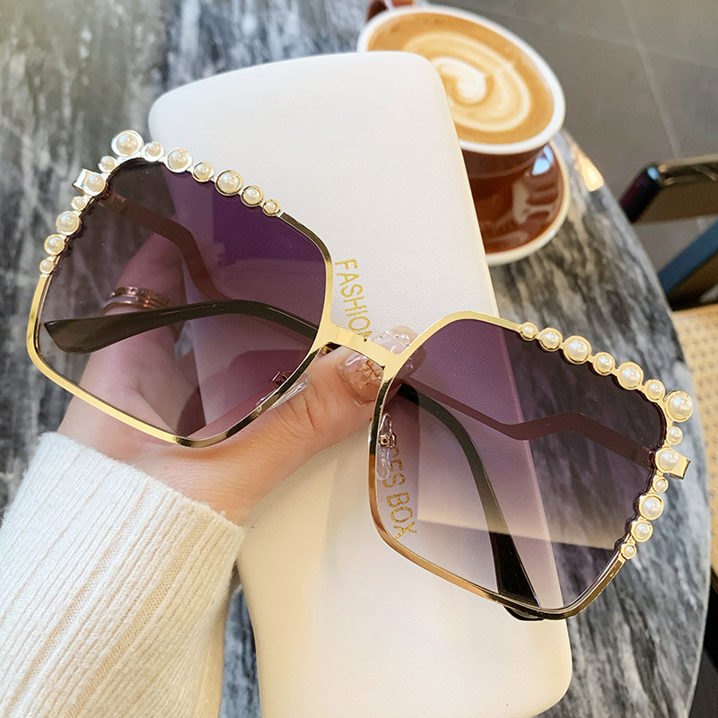 Oversized Square Glasses Ladies Pearl Sunglasses