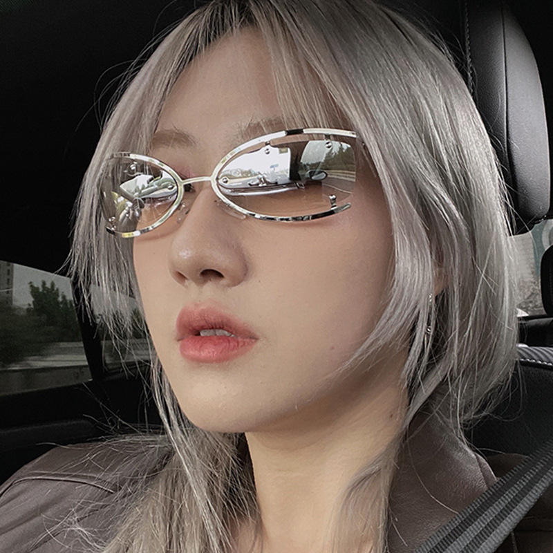 Fashion Commuting Y2K Metal Cat Eye Half Frame Sunglasses