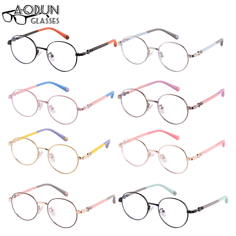 Children Round Metal Frame Clear Lens Glasses