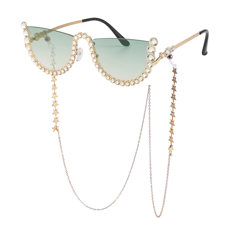 Woman Frameless Diamond Belt Chain Sunglasses