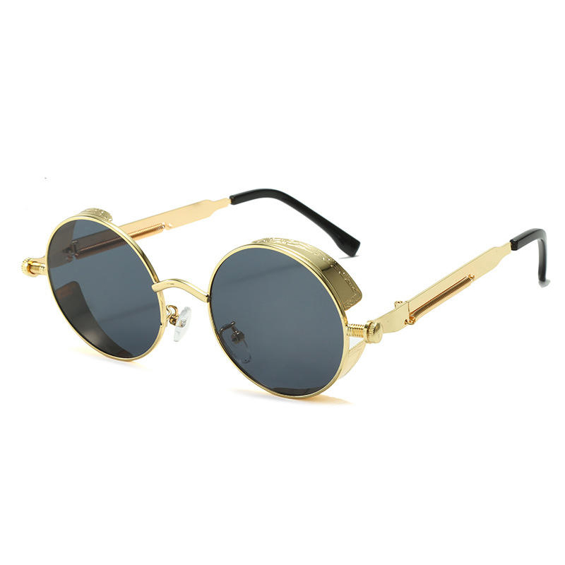 Men Women Round Metal Gothic Steampunk Sunglasses