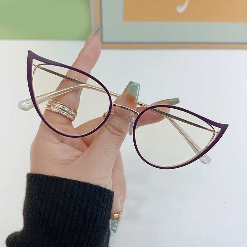 Cute Women Metal Cat Eye Anti-Blue Light Glasses Frames