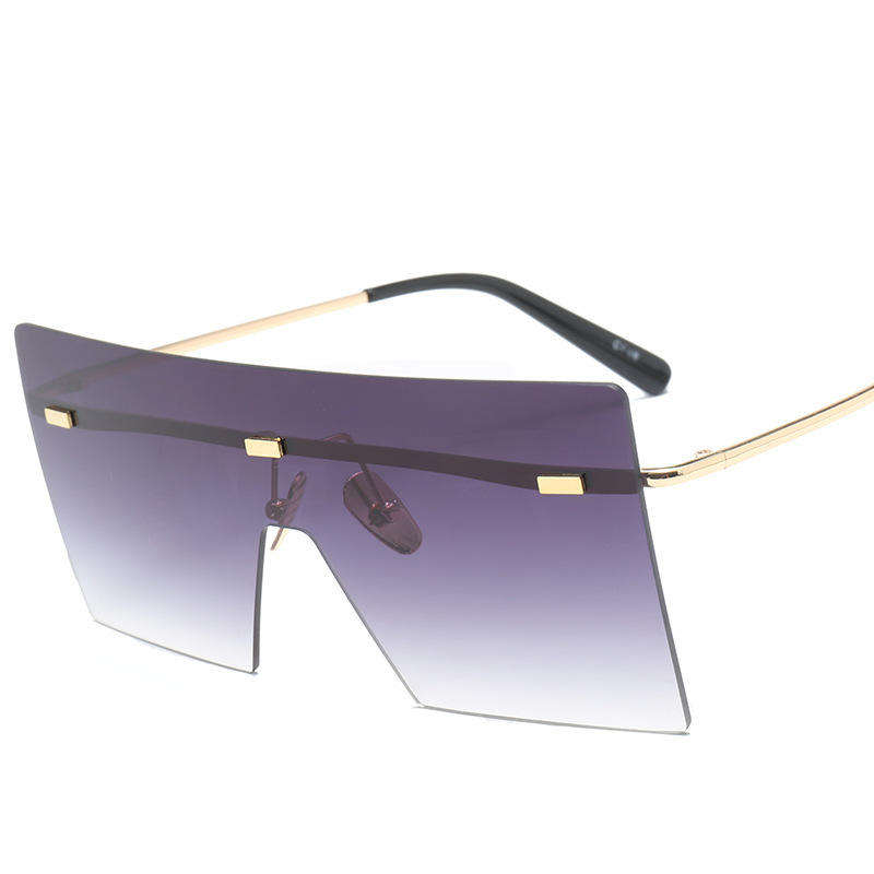 Multicolor Big Square Frame Rimless Sunglasses