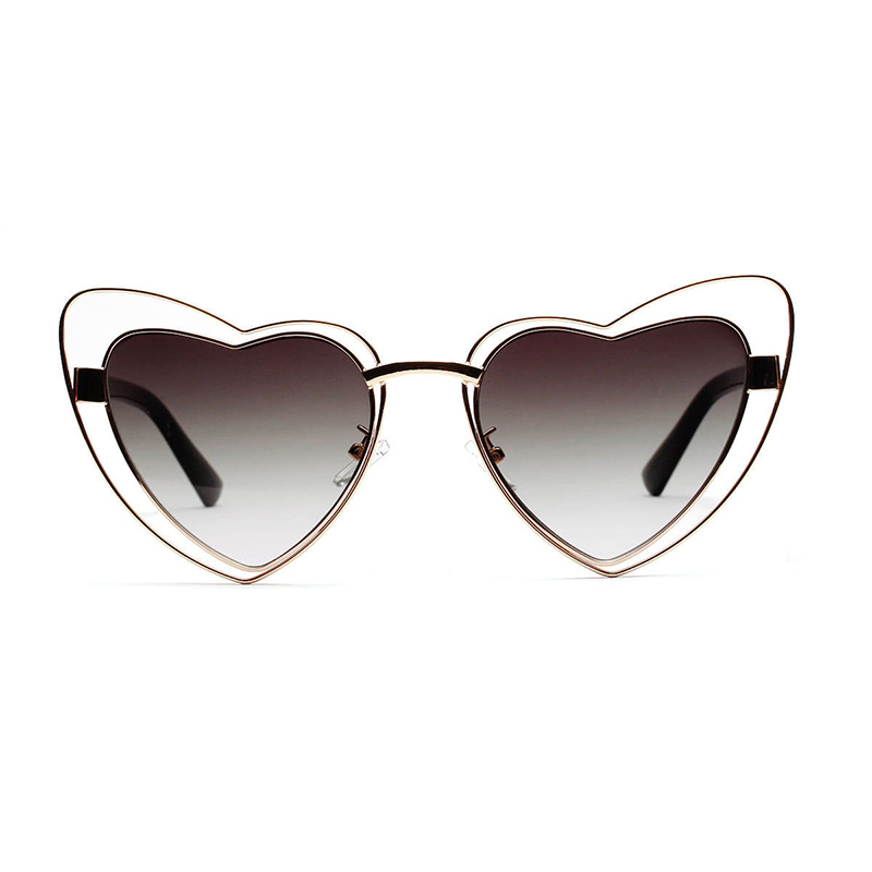 Gradient Heart Shape Hollowed Metal Frame Sunglasses