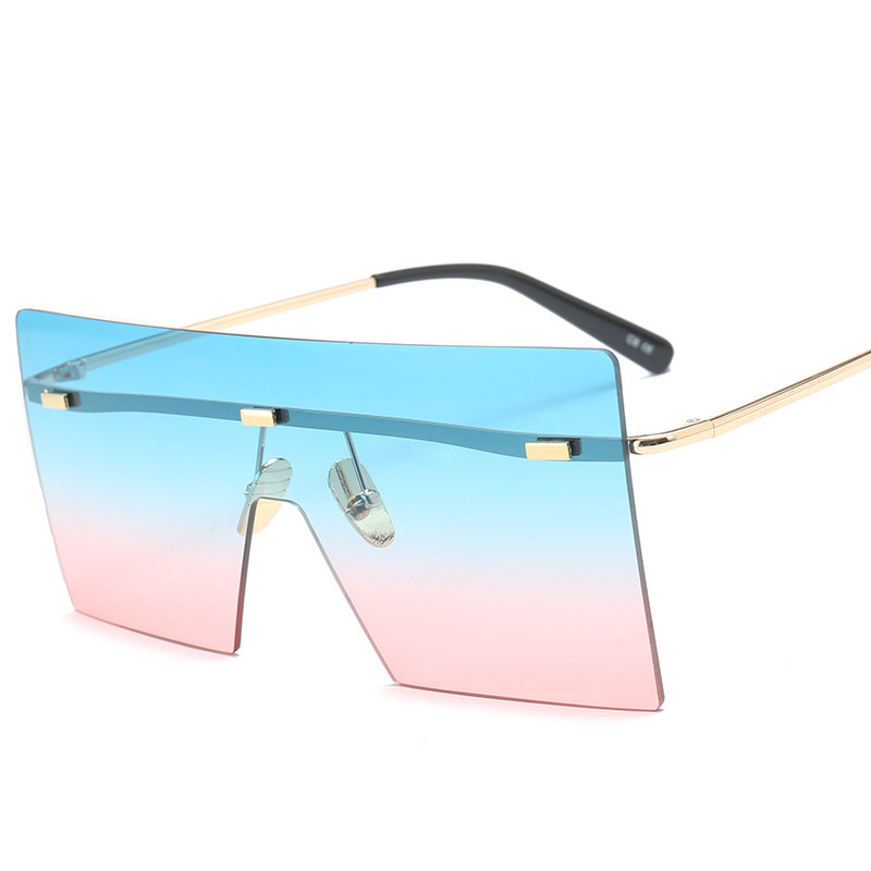 Multicolor Big Square Frame Rimless Sunglasses