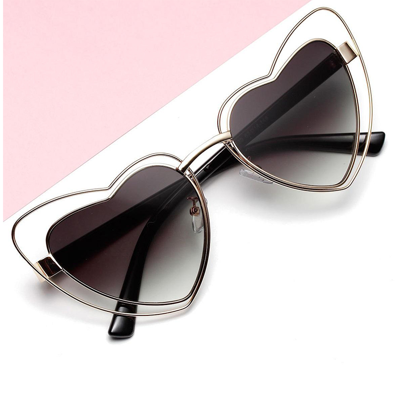 Gradient Heart Shape Hollowed Metal Frame Sunglasses