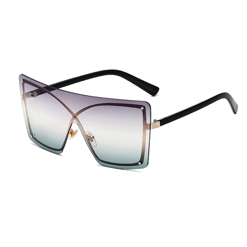 Oversized Gradient Square Metal Big Frame Shades Sunglasses