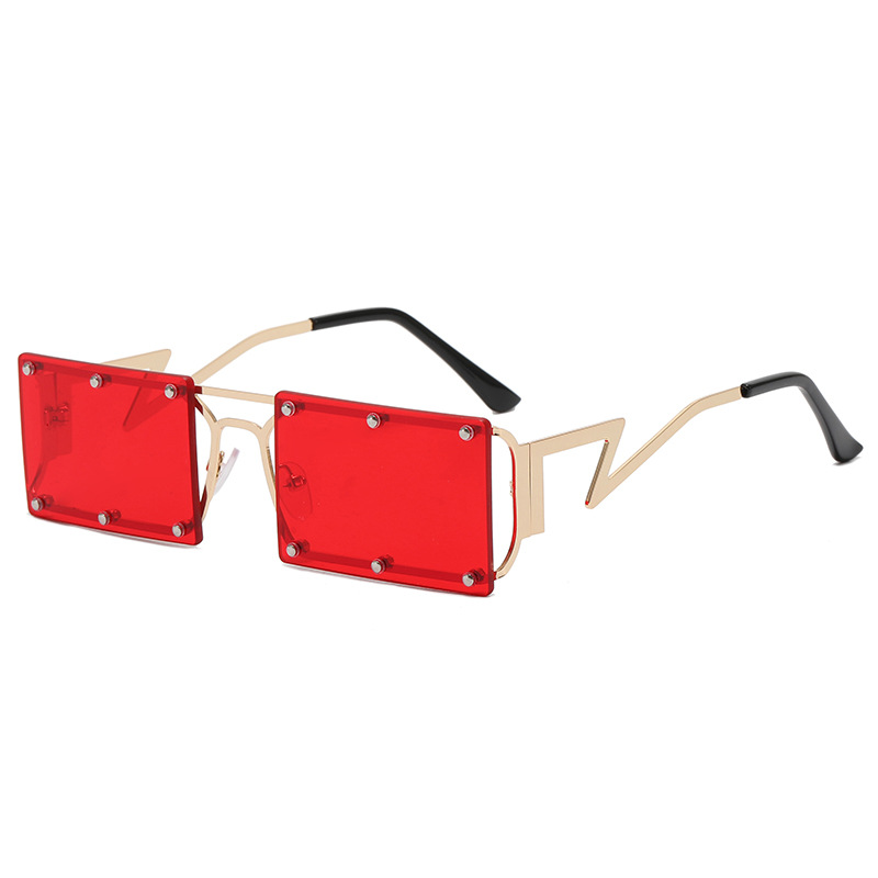 Outdoor Studded Rimless Metal Frame Square Sunglasses