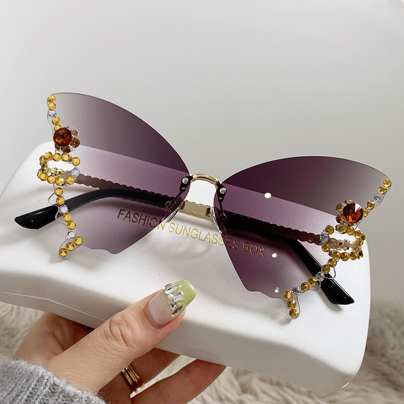 Individually Butterfly Shaped Diamond Rimless Sunglasses