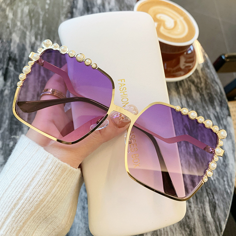 Oversized Square Glasses Ladies Pearl Sunglasses